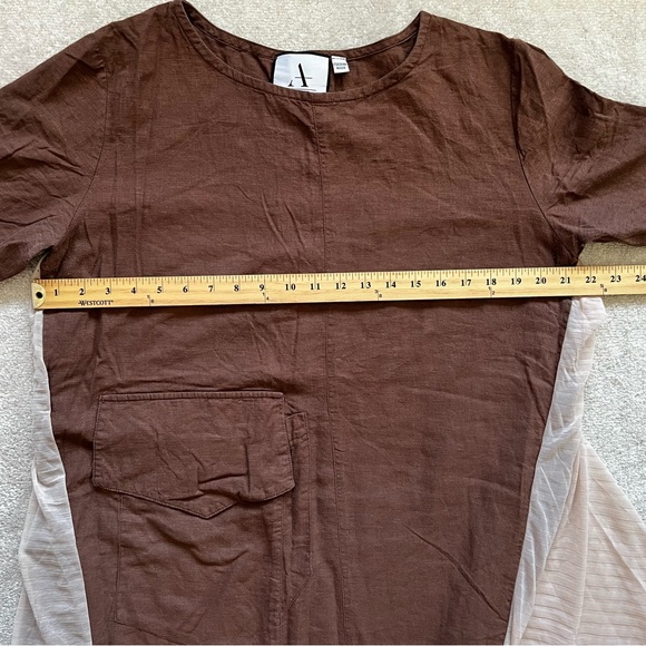 ADEPTT LINEN MAXI DRESS WITH LARGE FRONT POCKETS AND SHEER CHIFFON SIDES MODERN - Picture 9 of 13